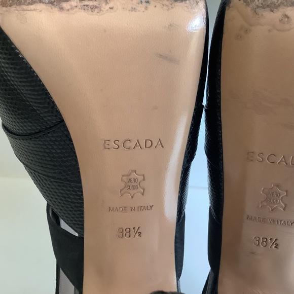 Escada Black Leather Peep-Toe Stiletto Heels, Beautiful EUC! Size 38.5 - Picture 7 of 11